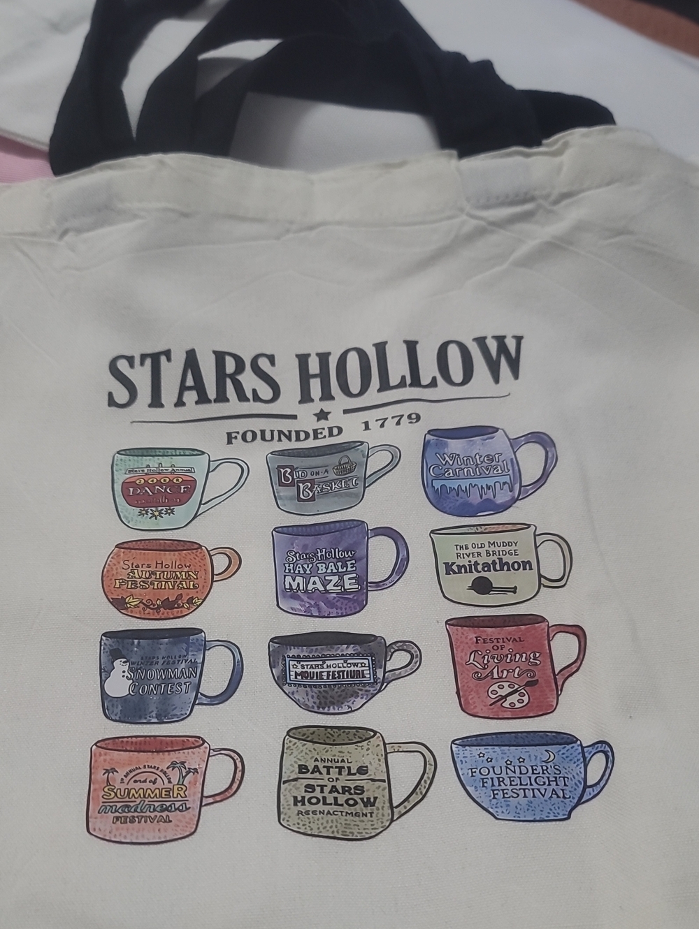 Cream Tote Bag with Multicolor Mug Artwork